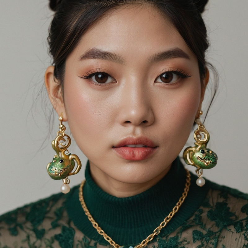 Young woman wearing crop drop earrings 