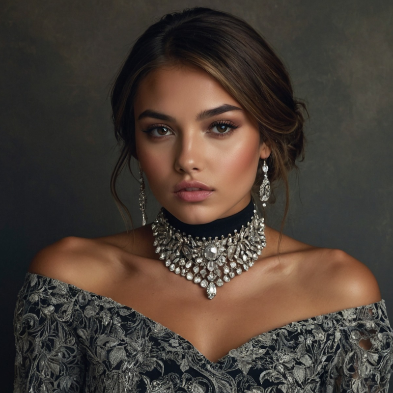 Young woman wearing a choker necklace 