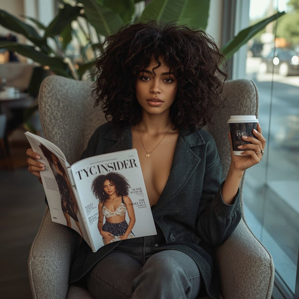 Yuppie holding TYC Insider Fashion & Lifestyle Journal and a cup of coffee