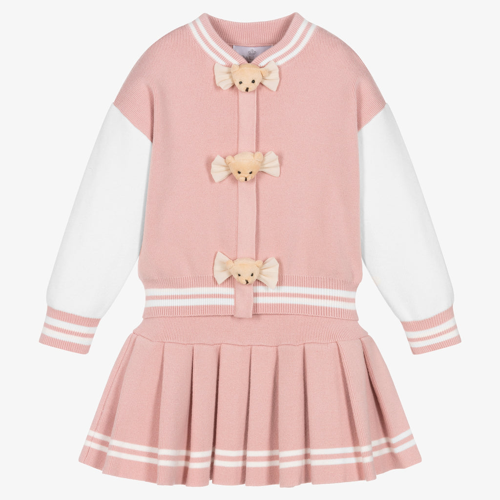 Beau KiD Girls Pink & White Knitted Skirt Set
